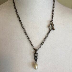 SILPADA N135 Double Strand Silver Pearl Drop Necklace 18"